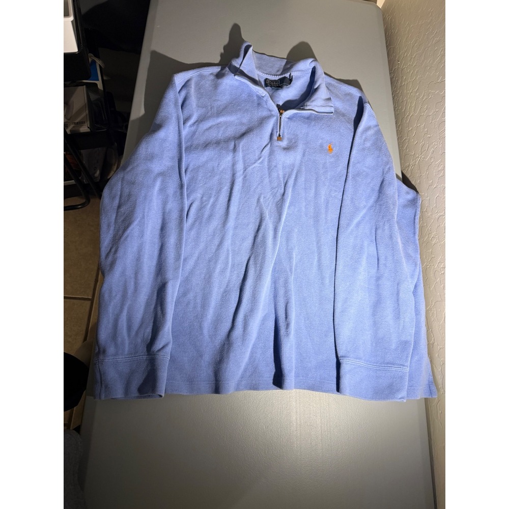 Polo Ralph Lauren Mens XXL Light Blue Cotton 1/4 Zip Pullover Sweater H0842